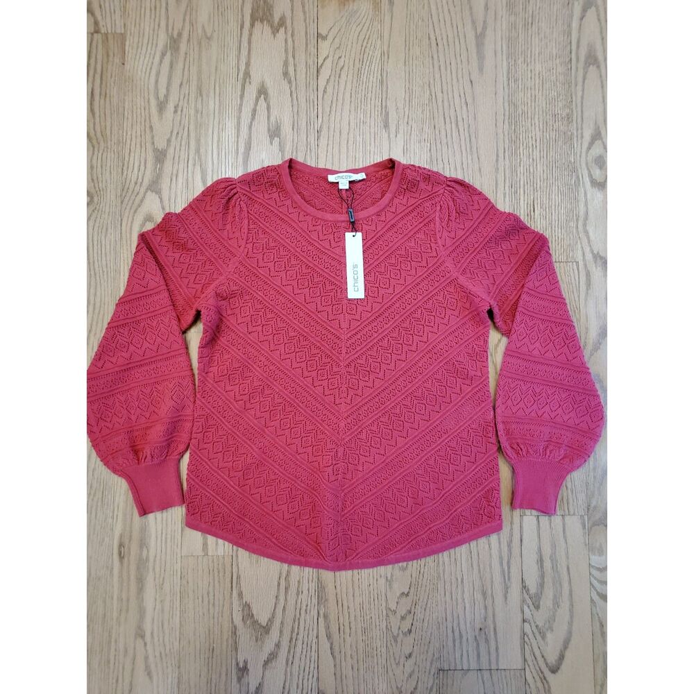 Chico's Womens 0 Pullover Sweater Mitered Stitch PO Ginger Rose NEW